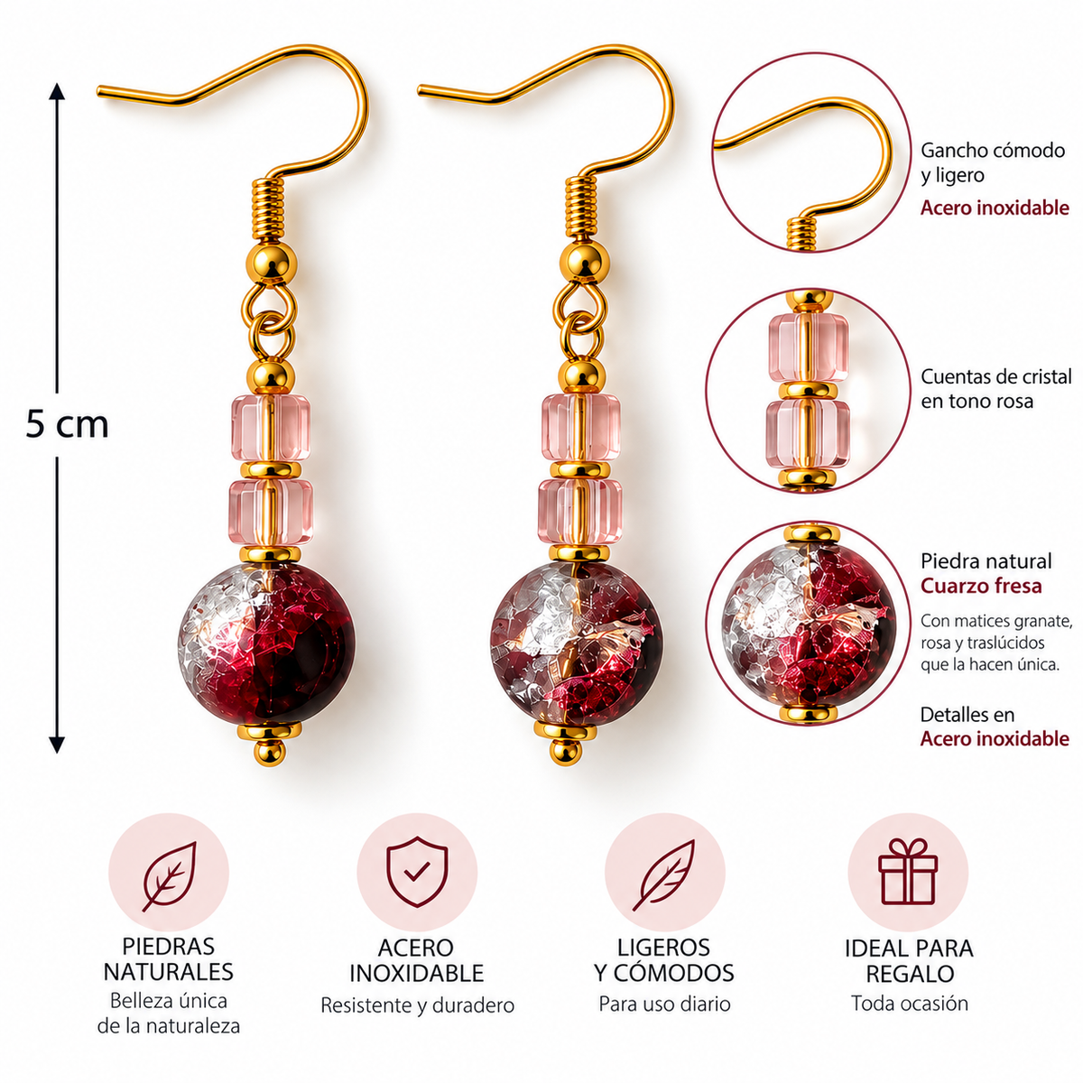 Pendientes Burdeos Rosé