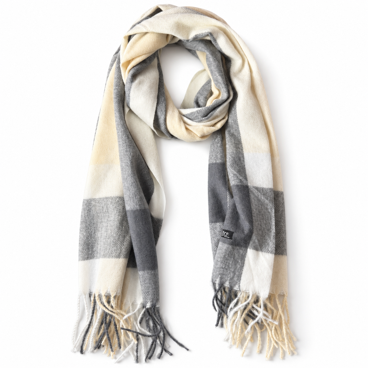 Bufanda de cachemira en beige, marfil y gris