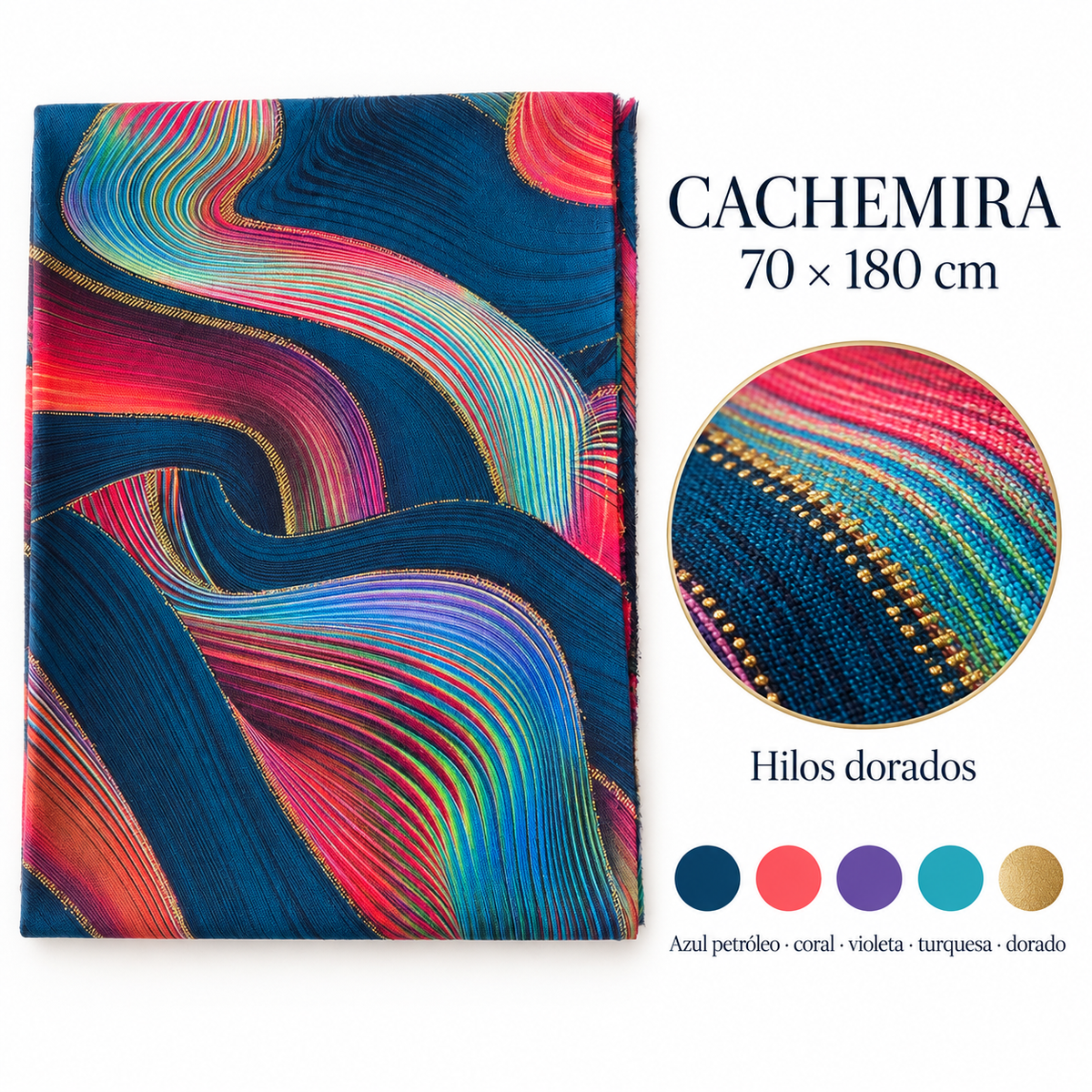 Pañuelo de cachemira Ondas Azul