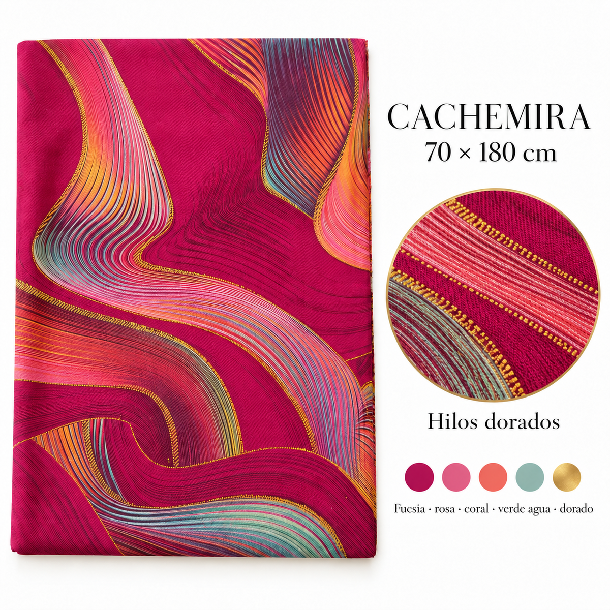 Pañuelo de cachemira Fucsia Ondas