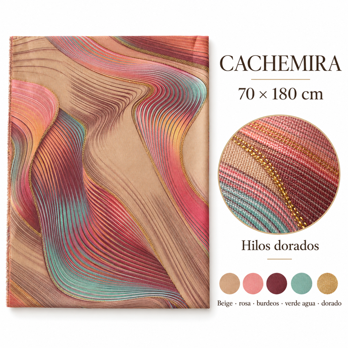 Pañuelo de cachemira Ondas Arena