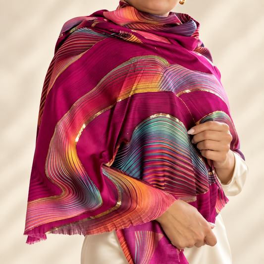 Pañuelo de cachemira Fucsia Ondas
