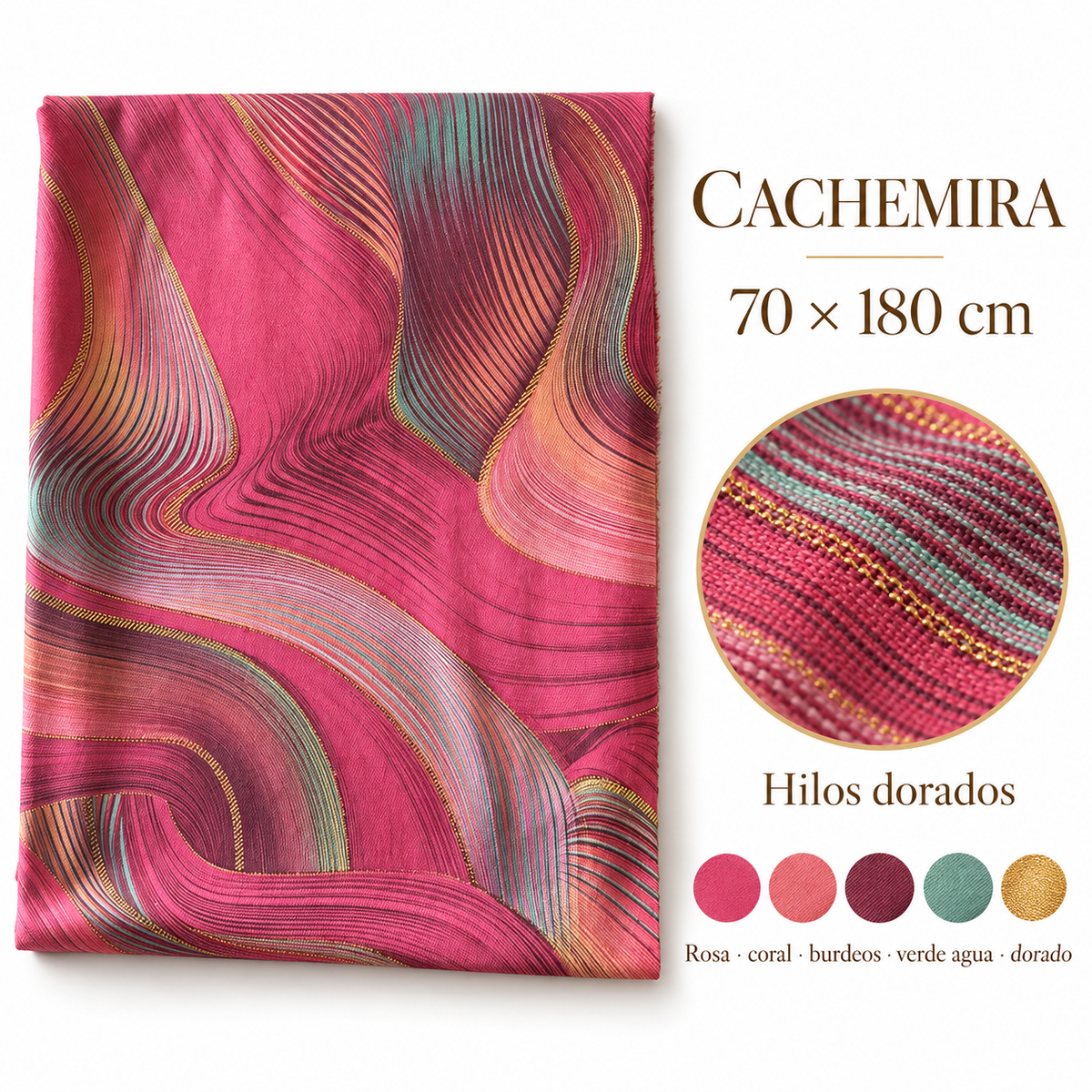Pañuelo de cachemira Ondas Rosa