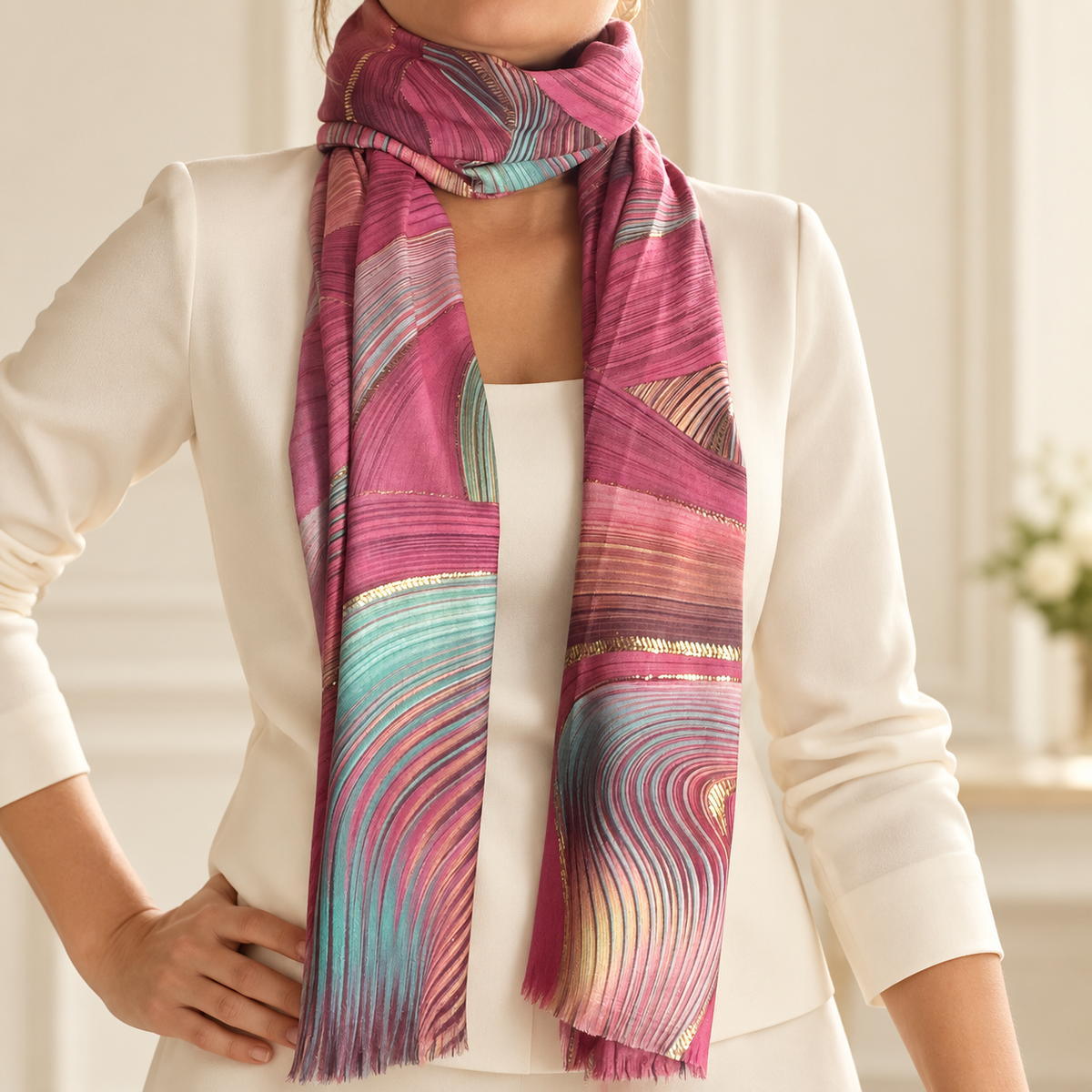 Pañuelo de cachemira Ondas Rosa