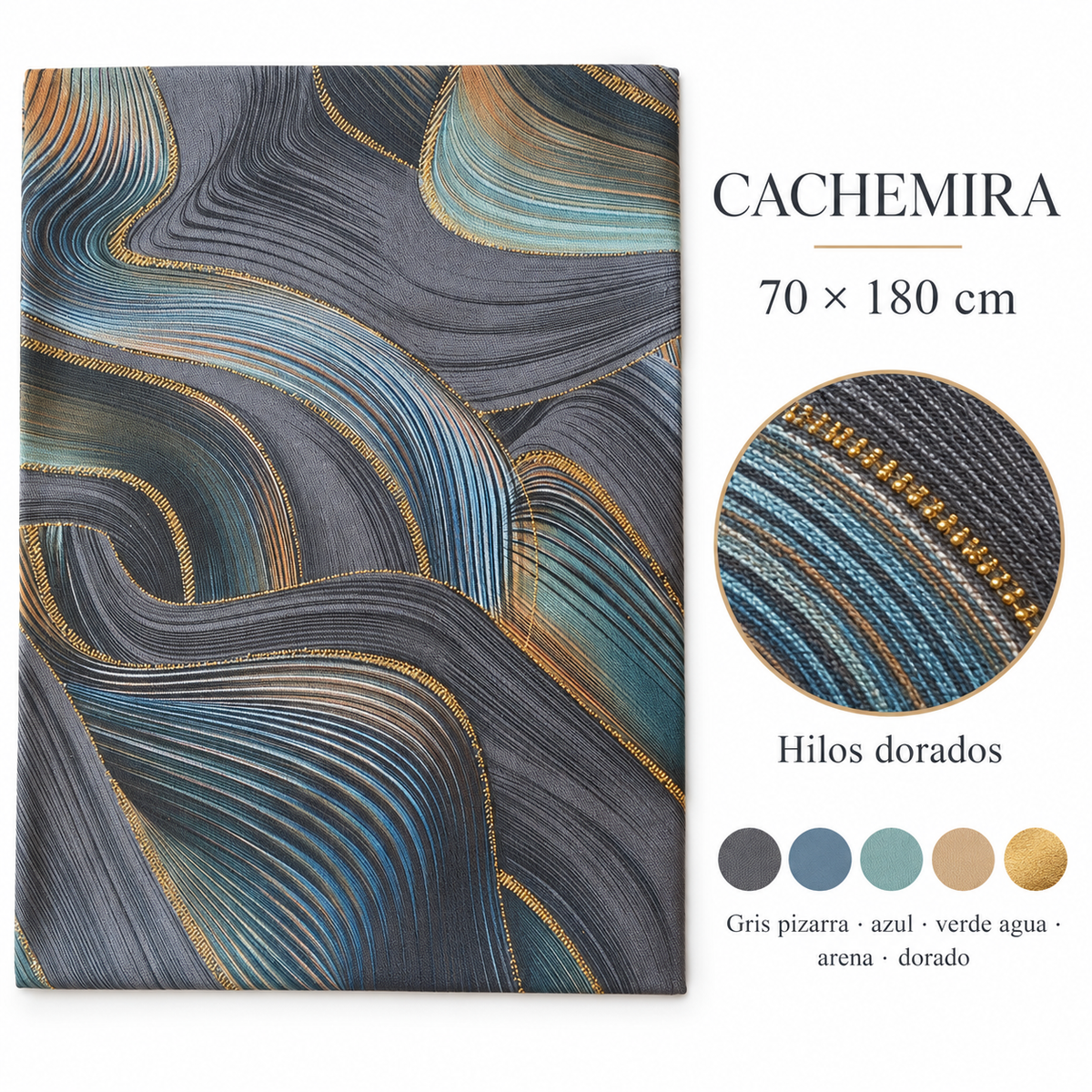 Pañuelo de cachemira Ondas Pizarra