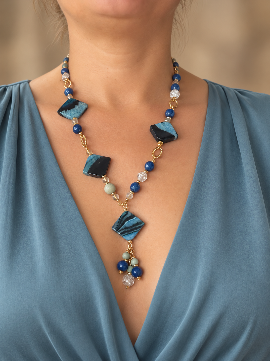 Collar Azul Rombo